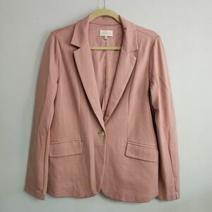Skies Are Blazer Medium Pink Boyfriend Button Career Casual Office Business Knit